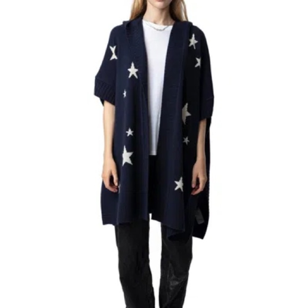 Zadig & Voltaire Inna star intarsia cashmere cardigan cape XS/S